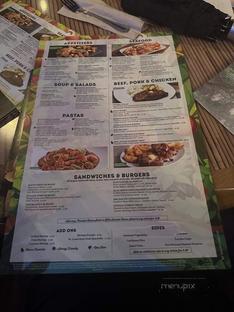 Rainforest Cafe - Lake Buena Vista, FL menu_pic