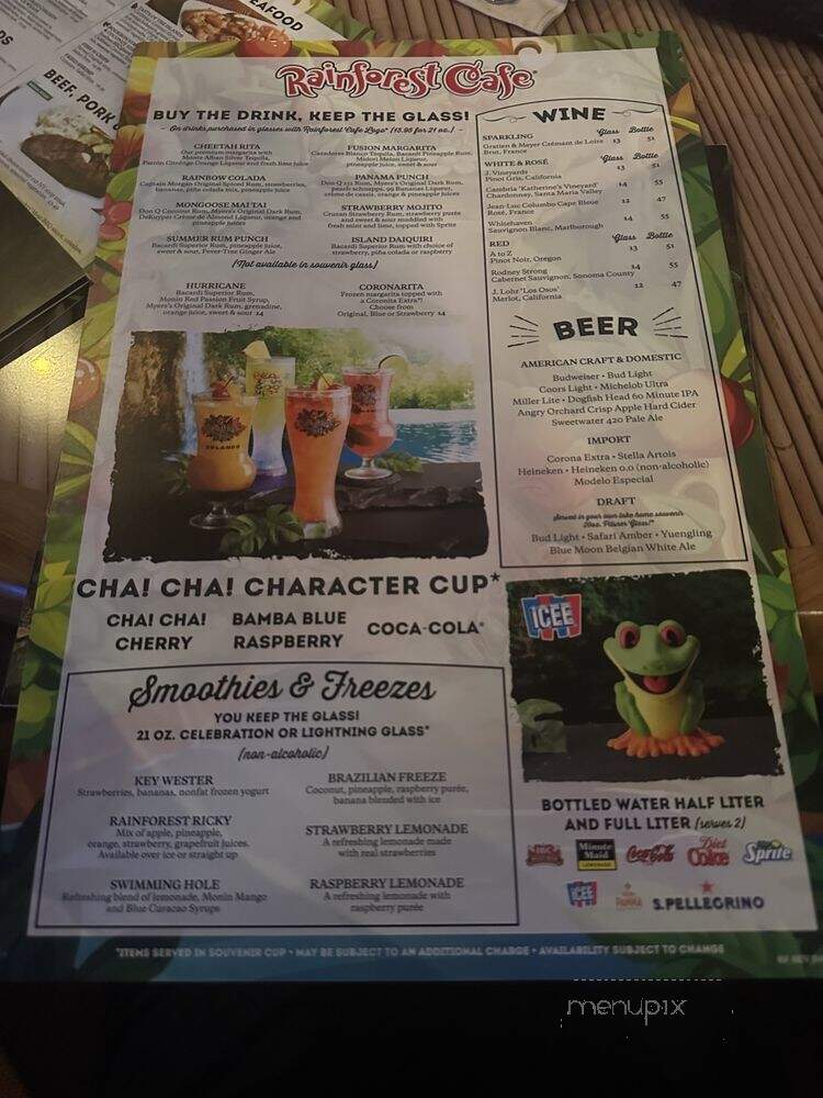 Rainforest Cafe - Lake Buena Vista, FL menu_pic