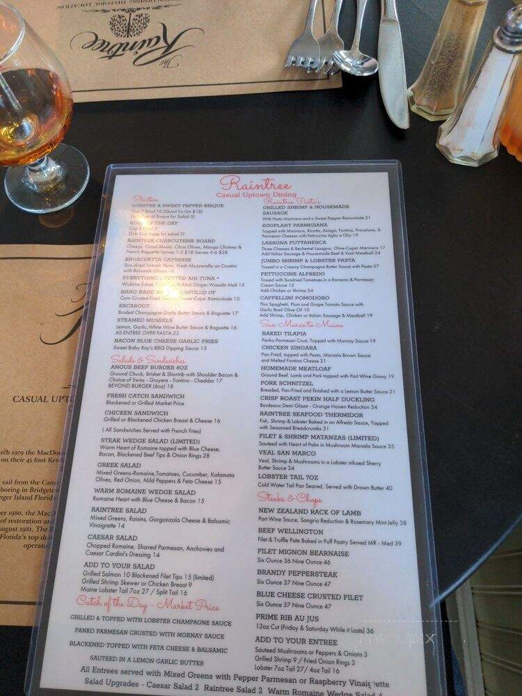 Raintree Restaurant - St Augustine, FL menu_pic