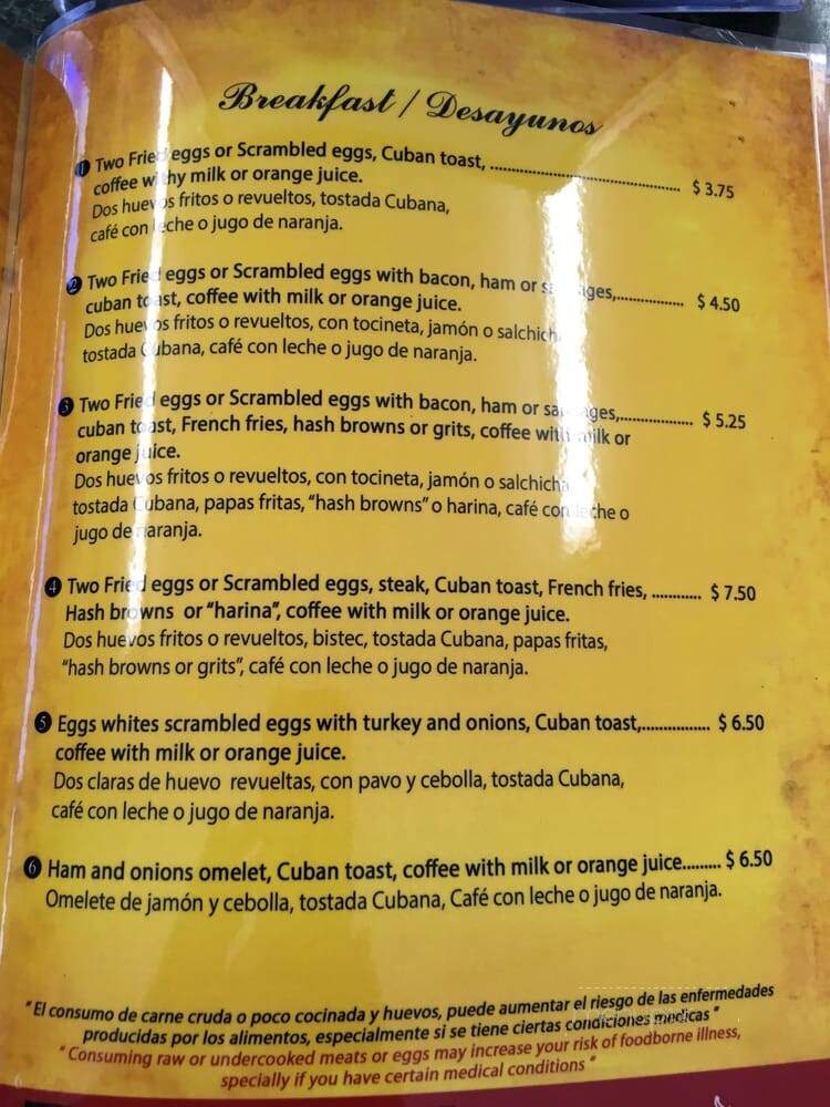 Ranchuelo Coffee Shop - Miami, FL menu_pic