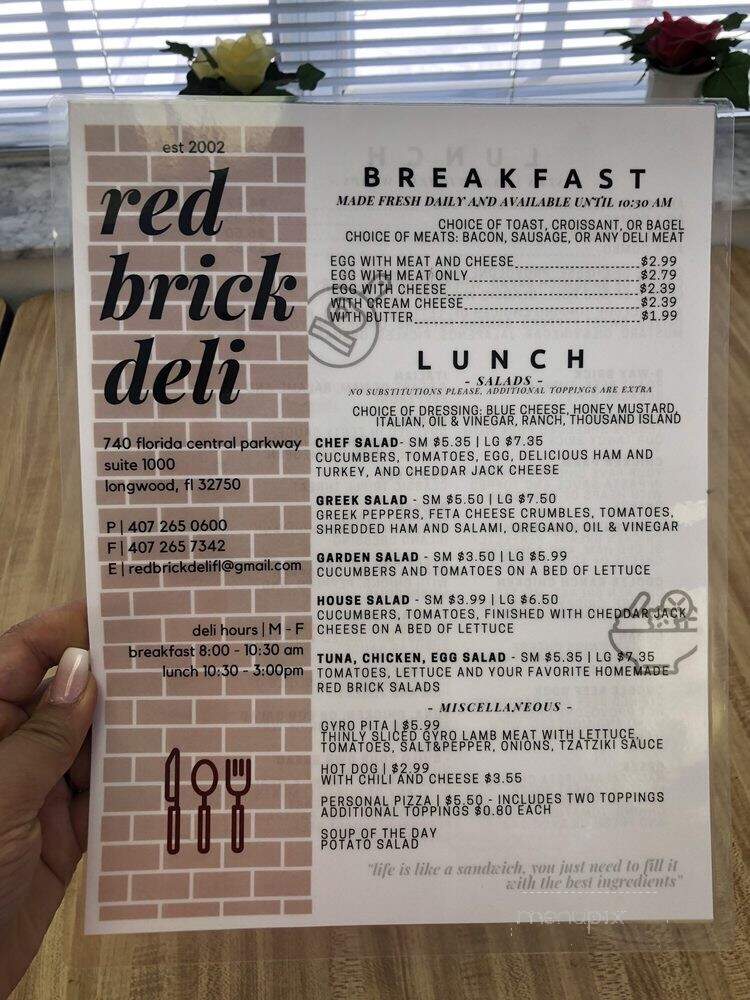 Red Brick Deli - Longwood, FL menu_pic