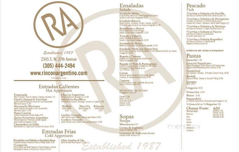 Rincon Argentino - Miami, FL menu_pic