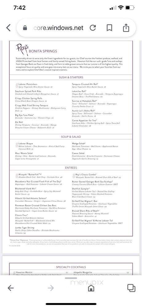 Roy's - Bonita Springs, FL menu_pic