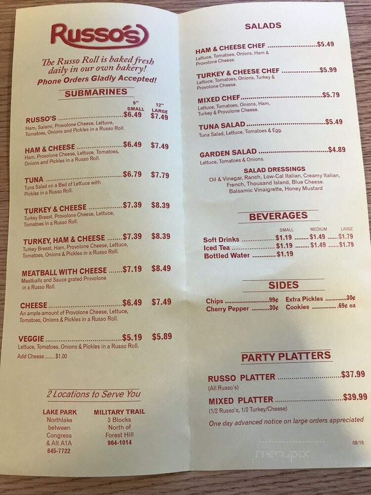 Russo's Submarine Shop - West Palm Beach, FL menu_pic