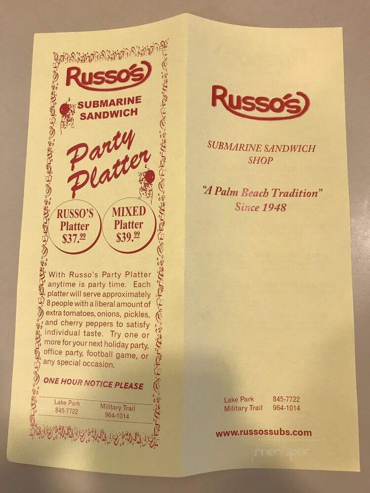 Russo's Submarine Shop - West Palm Beach, FL menu_pic