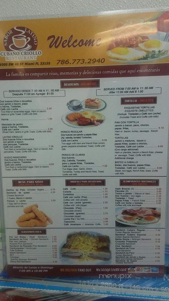 Sabor Latino Restaurante - Miami, FL menu_pic