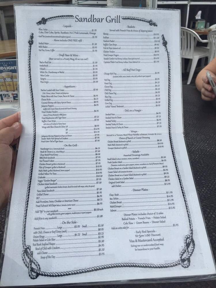 Sandbar Grill - Dunedin, FL menu_pic