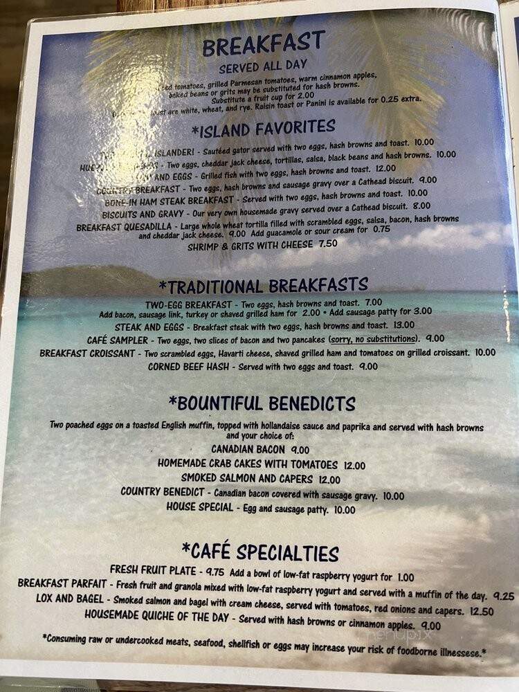 Sanibel Cafe - Sanibel, FL menu_pic