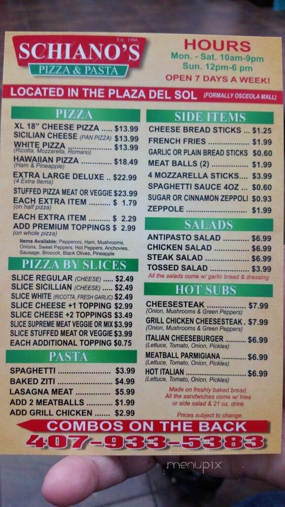 Schiano Pizza - Kissimmee, FL menu_pic