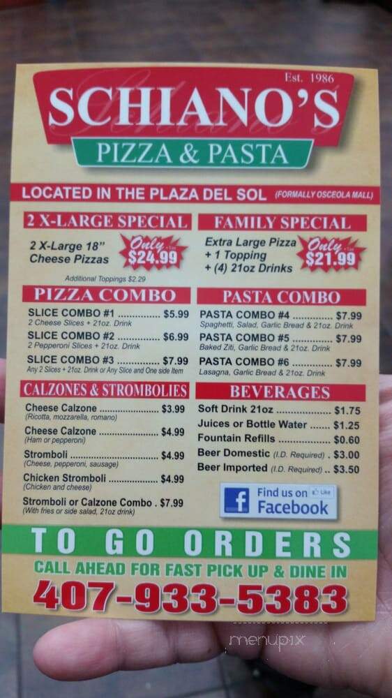 Schiano Pizza - Kissimmee, FL menu_pic