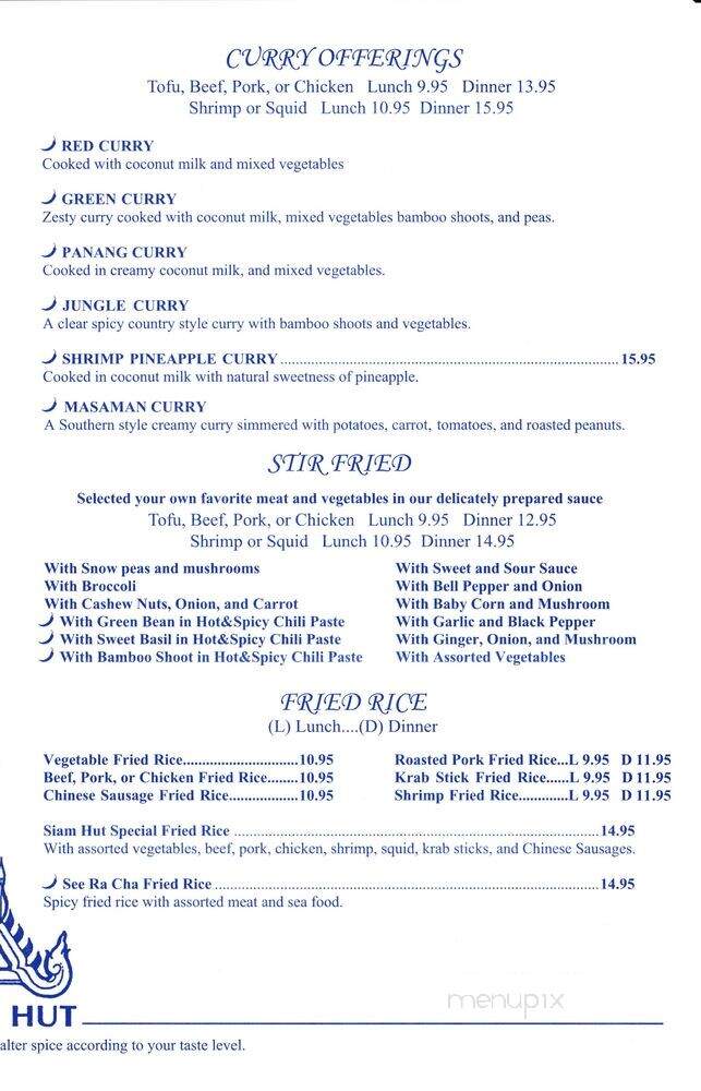 Siam Hut Thai Restaurant - Cape Coral, FL menu_pic
