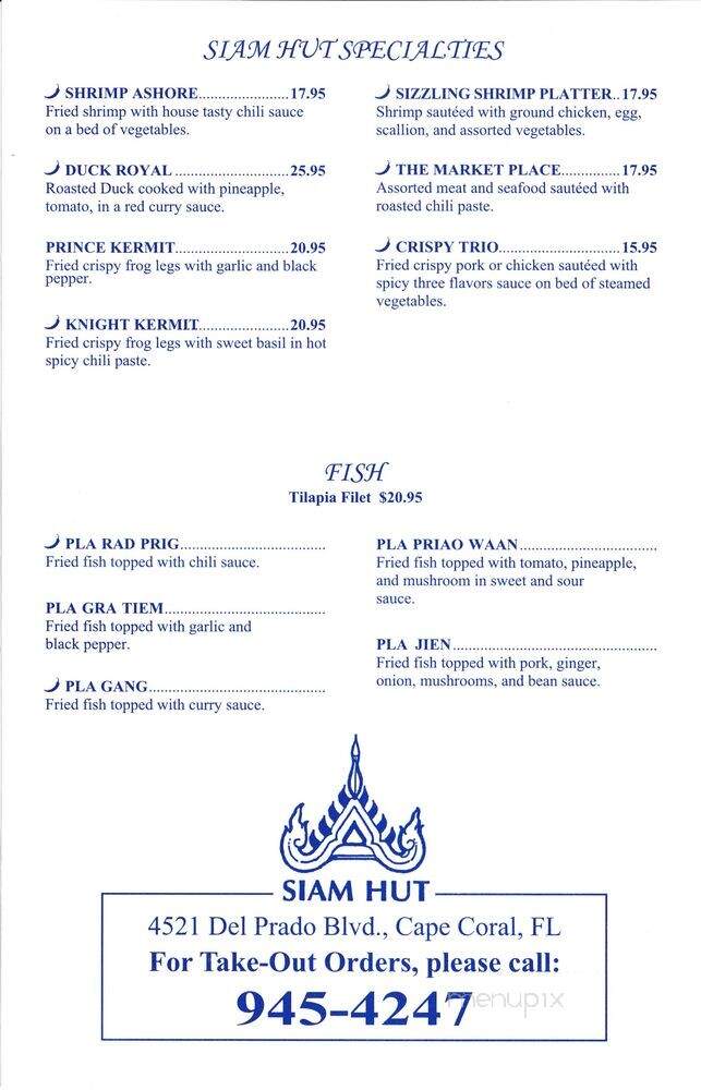 Siam Hut Thai Restaurant - Cape Coral, FL menu_pic