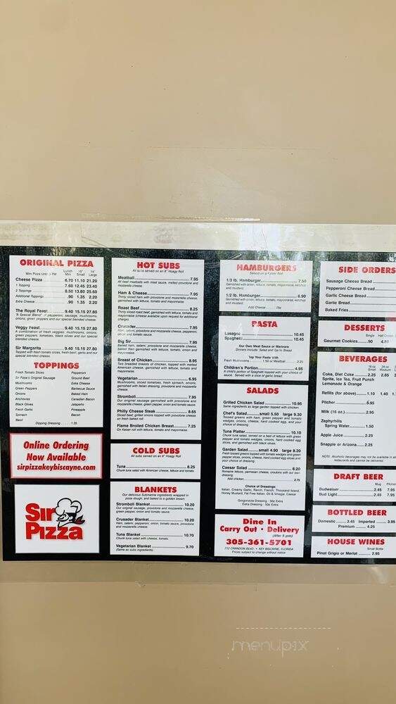 Sir Pizza - Key Biscayne, FL menu_pic
