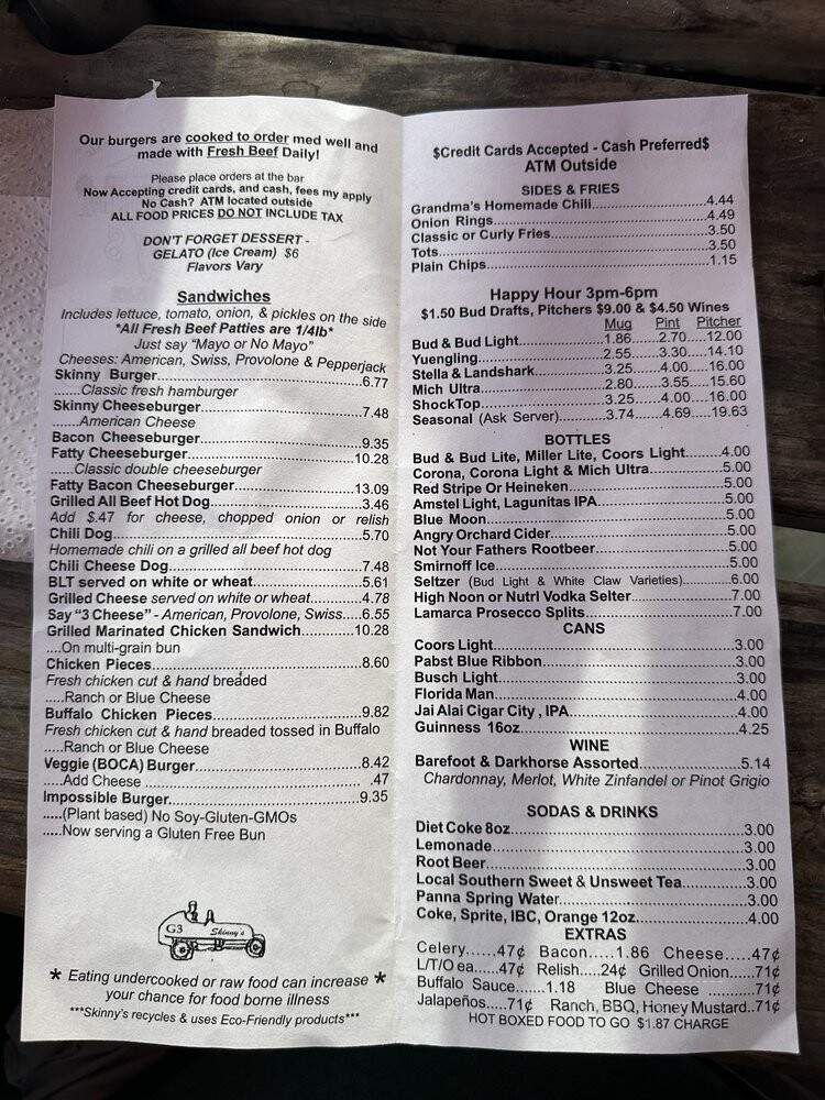 Skinny's Place - Holmes Beach, FL menu_pic