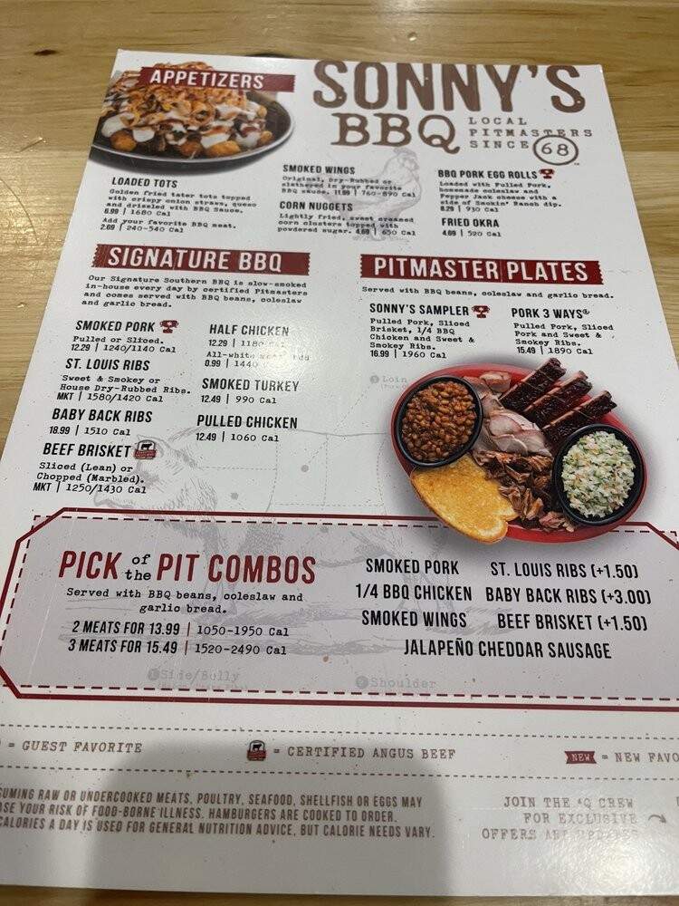 Sonny's Real Pit Bar-B-Q - Pensacola, FL menu_pic