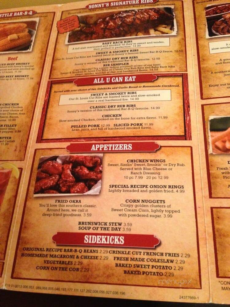 Sonny's Real Pit Bar-B-Q - Orange Park, FL menu_pic