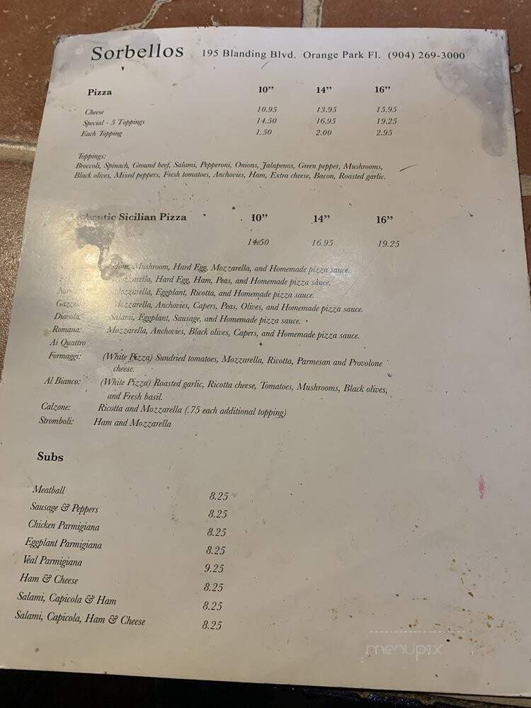 Sorbello's - Orange Park, FL menu_pic