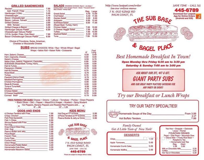 Sub Base - Palm Coast, FL menu_pic
