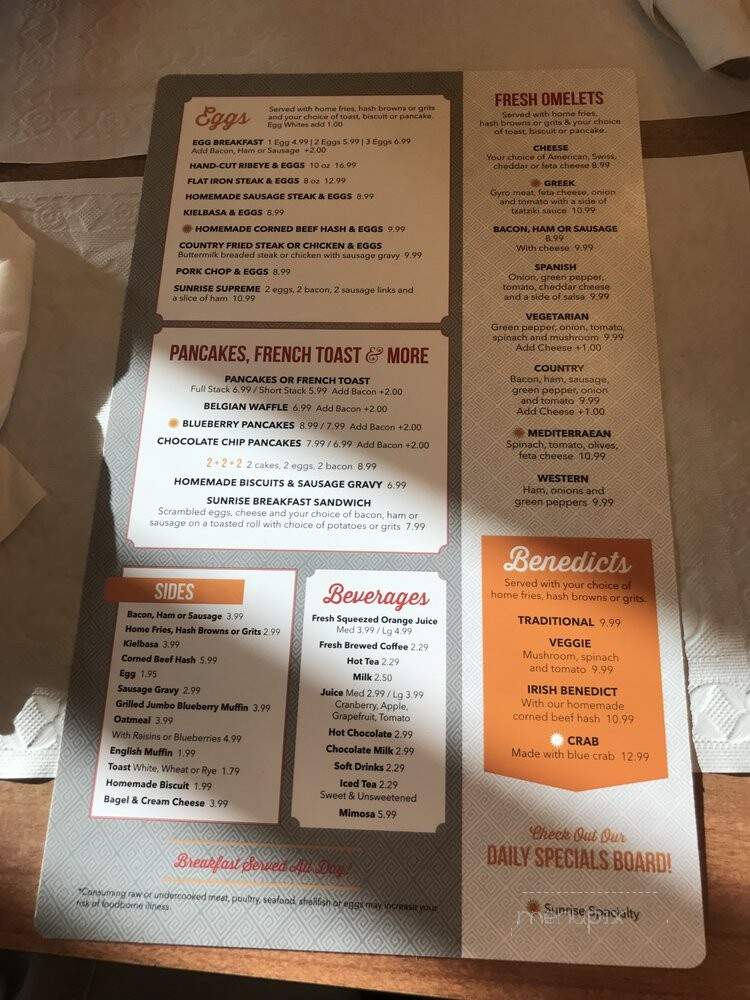 Sunrise Family Restaurant - Cocoa Beach, FL menu_pic