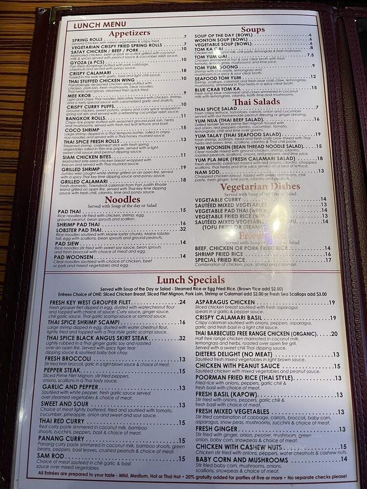 Thai Spice Restaurant - Oakland Park, FL menu_pic