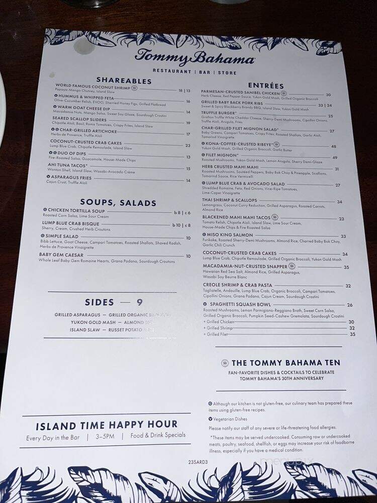 Tommy Bahamas Tropical Cafe - Sarasota, FL menu_pic