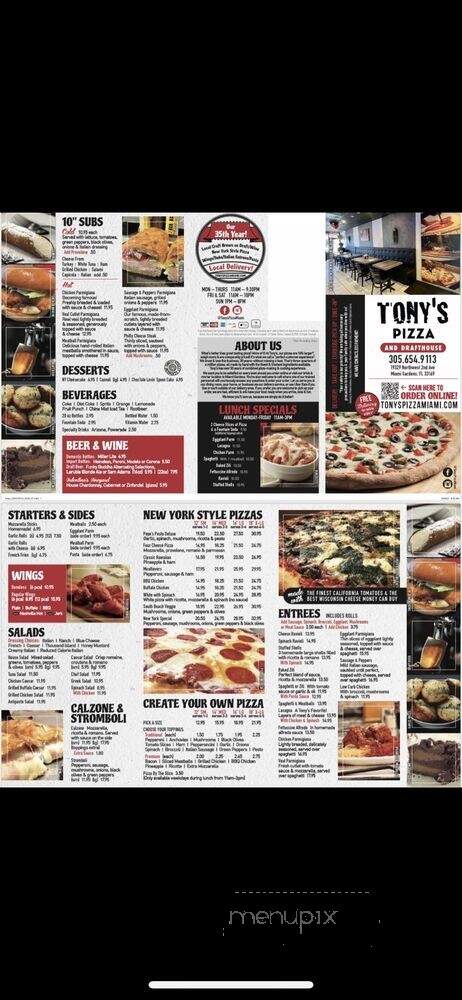 Tony's Pizza Cafe - Miami, FL menu_pic