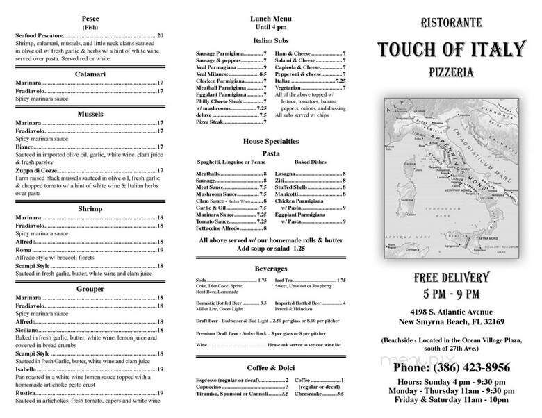 Touch Of Italy Restaurant - New Smyrna Beach, FL menu_pic