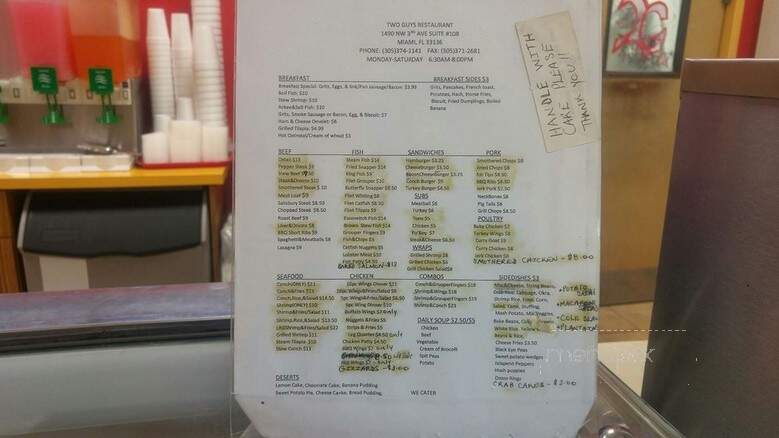 Two Guys Restaurant - Miami, FL menu_pic
