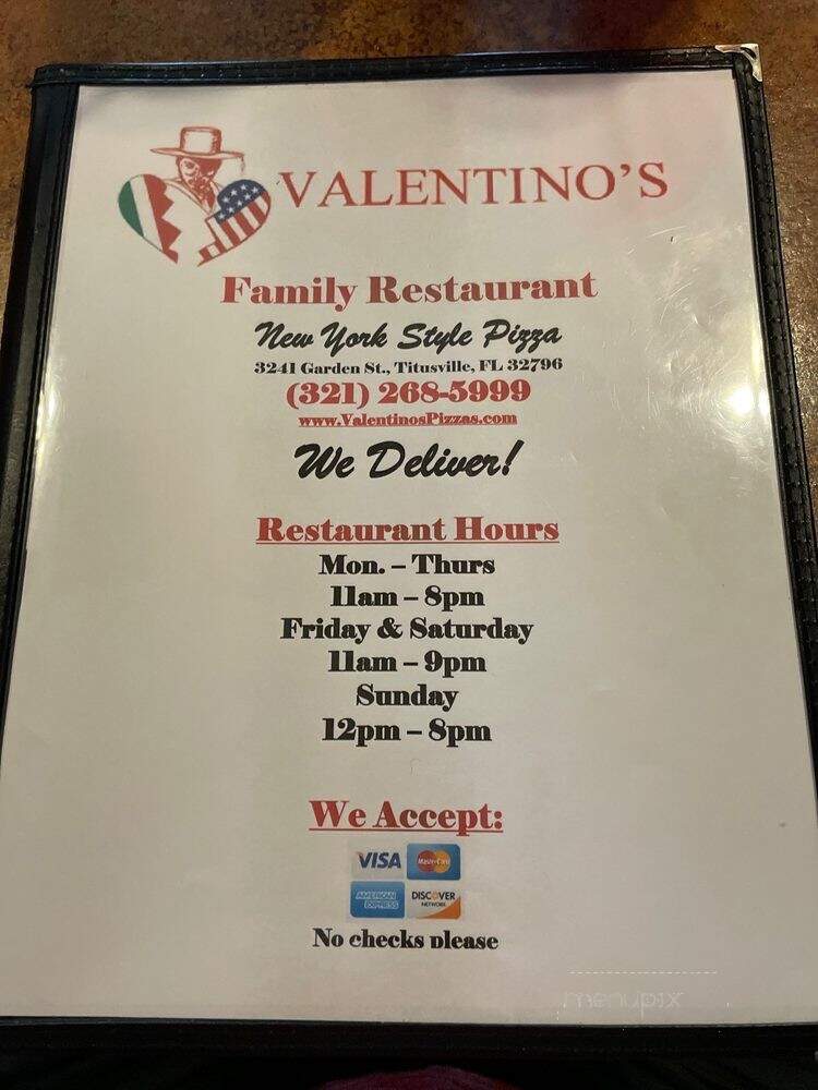 Valentino's New York Pizza - Titusville, FL menu_pic