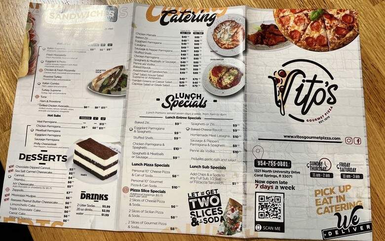 Vito's Gourmet Pizza - Coral Springs, FL menu_pic