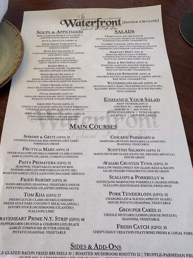 Water Front Restaurant - Anna Maria, FL menu_pic