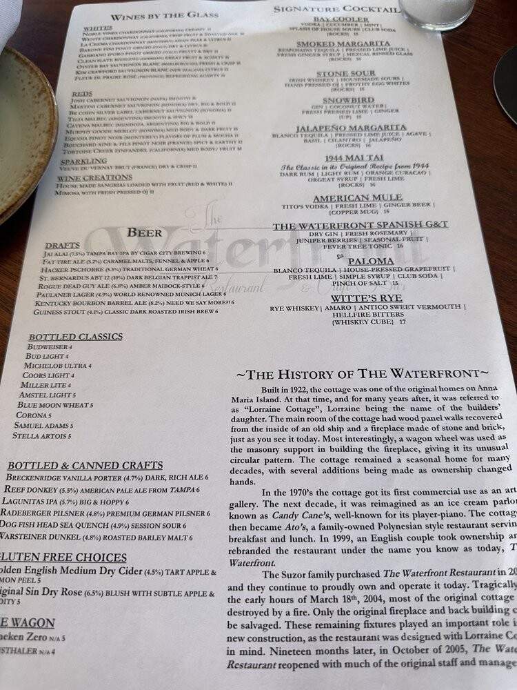Water Front Restaurant - Anna Maria, FL menu_pic