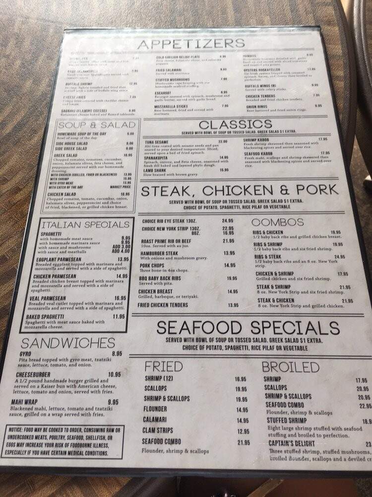 Zaharias Restaurant - St Augustine, FL menu_pic