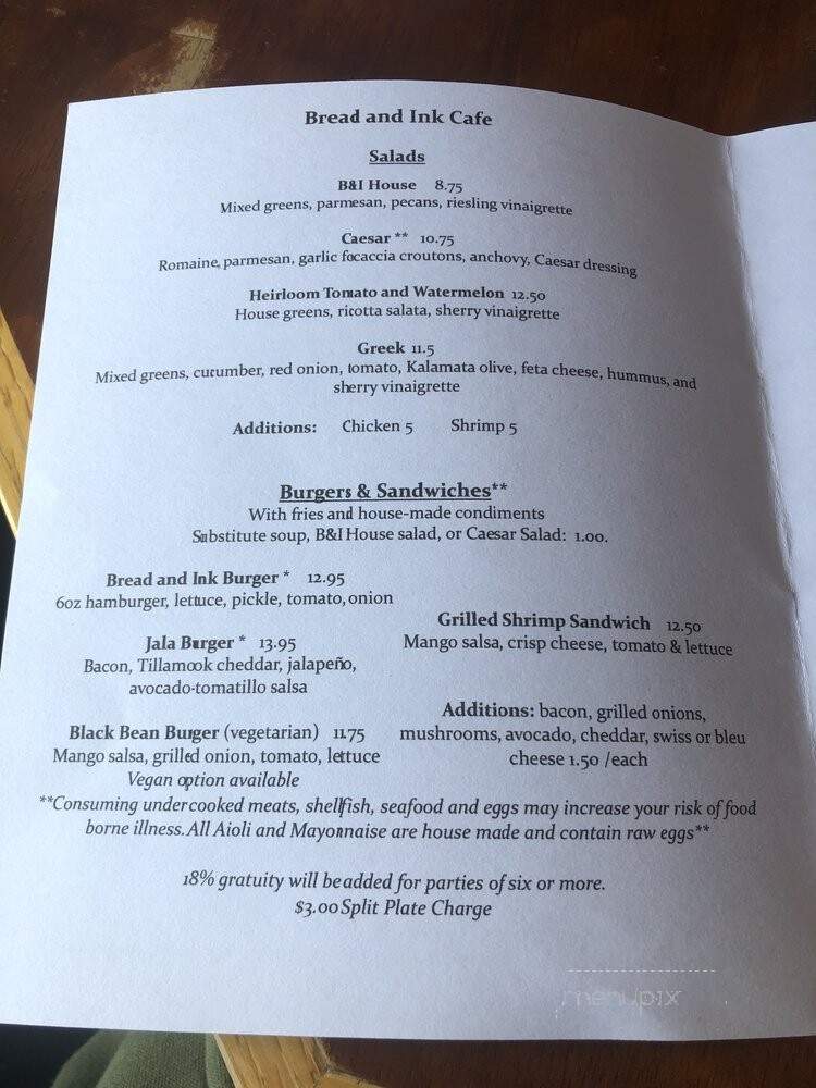 Bread & Ink Cafe - Portland, OR menu_pic