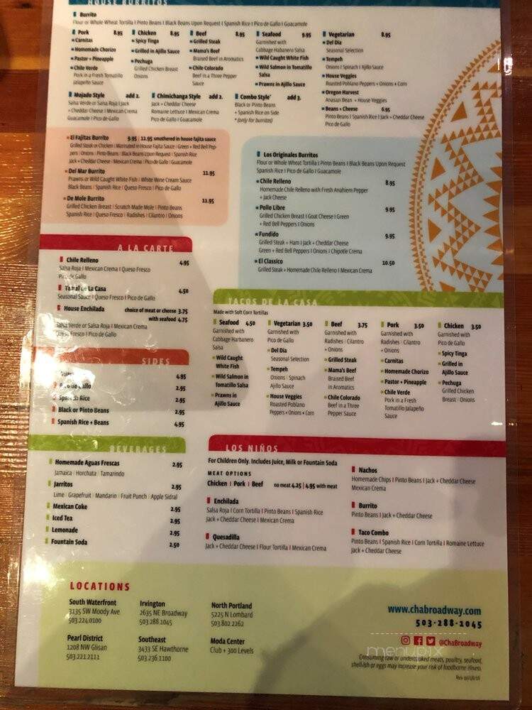 Cha Cha Cha - Portland, OR menu_pic