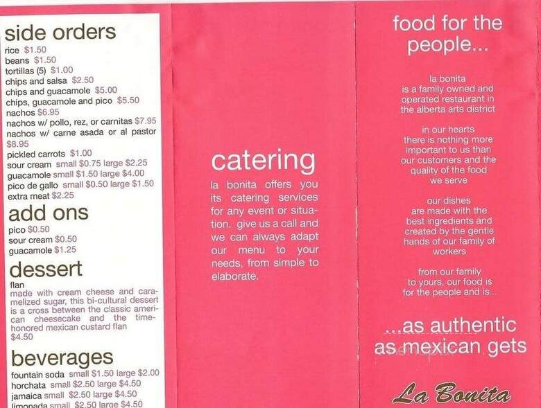 La Bonita - Portland, OR menu_pic