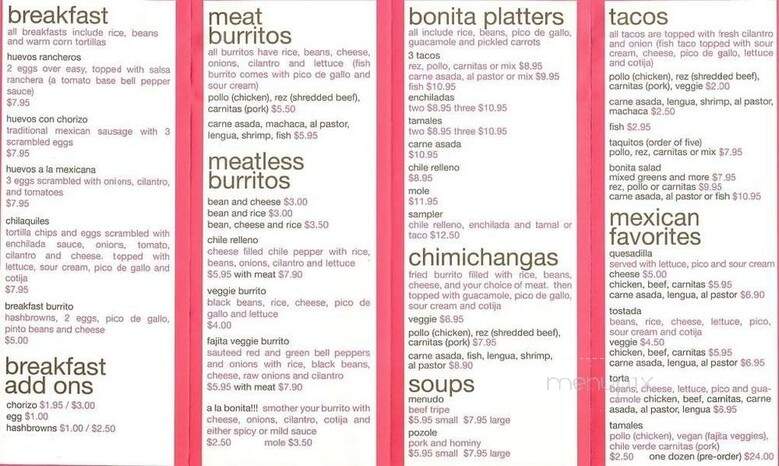La Bonita - Portland, OR menu_pic