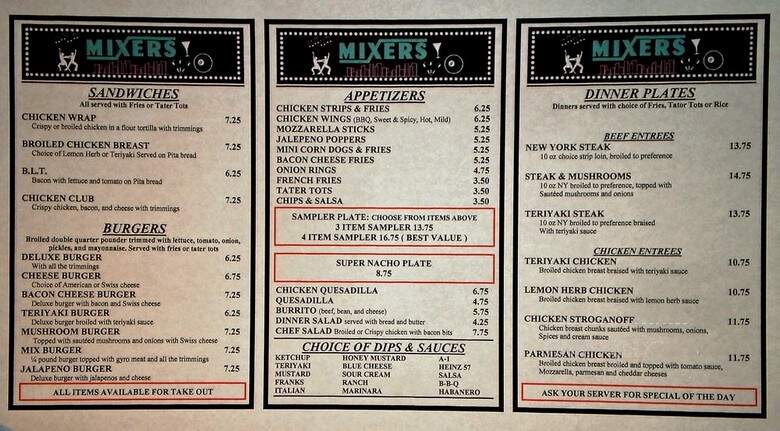 Mixers Bar & Grill - Tigard, OR menu_pic