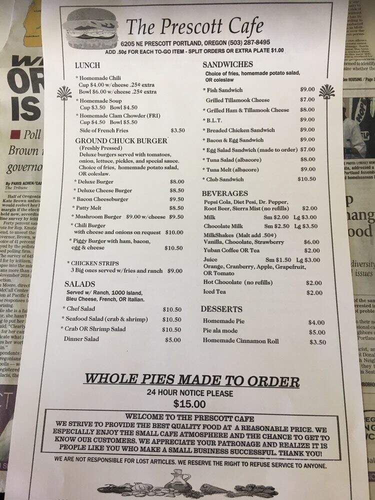 Prescott Cafe - Portland, OR menu_pic