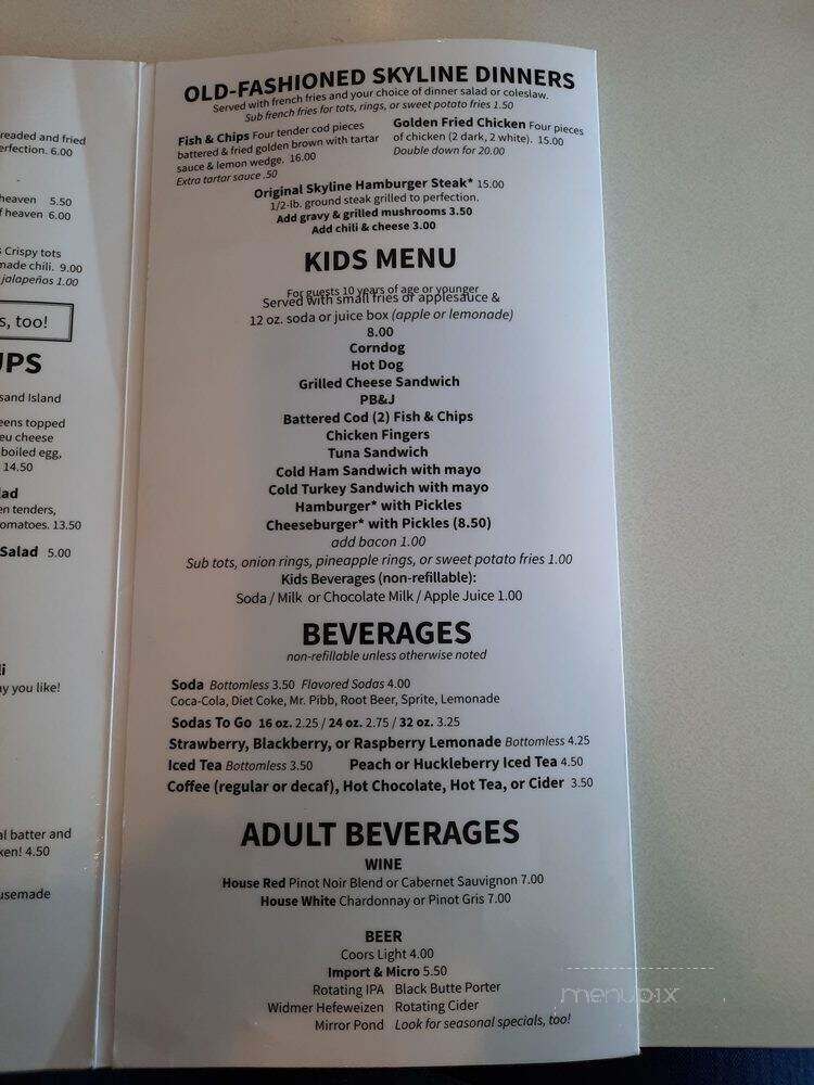 Skyline Restaurant - Portland, OR menu_pic