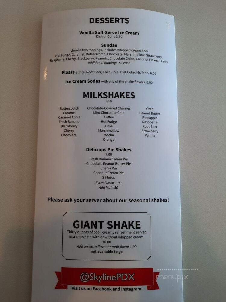 Skyline Restaurant - Portland, OR menu_pic