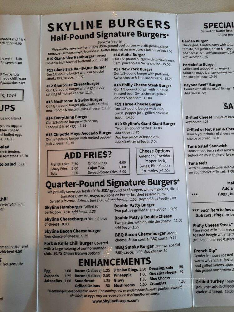 Skyline Restaurant - Portland, OR menu_pic