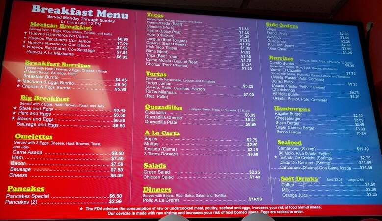 Taqueria El Casa Dor - Portland, OR menu_pic