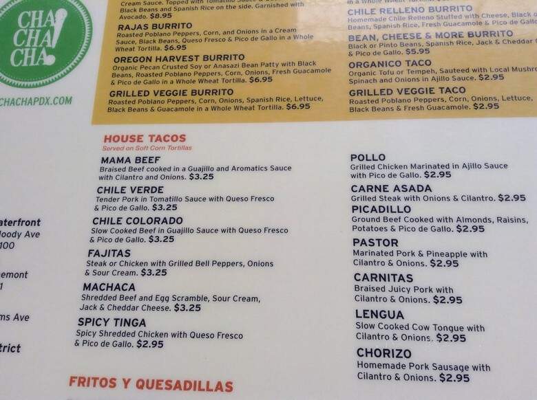 Cha Cha Cha - Portland, OR menu_pic