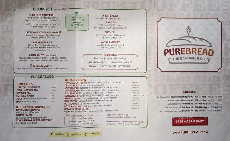 Purebread Deli - Wilmington, DE menu_pic