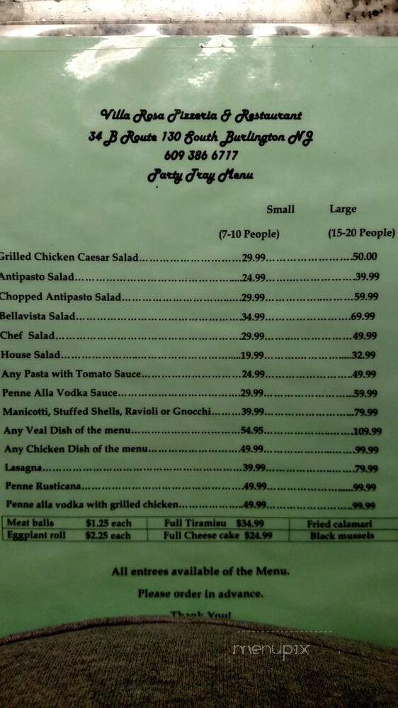 Villa Rosa Restaurant - Millsboro, DE menu_pic