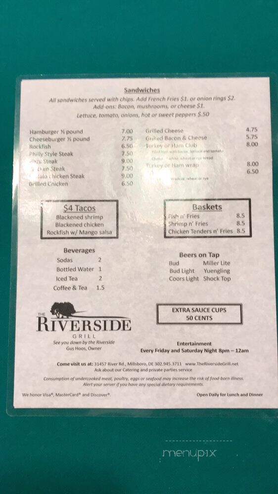 Riverside Inn - Millsboro, DE menu_pic