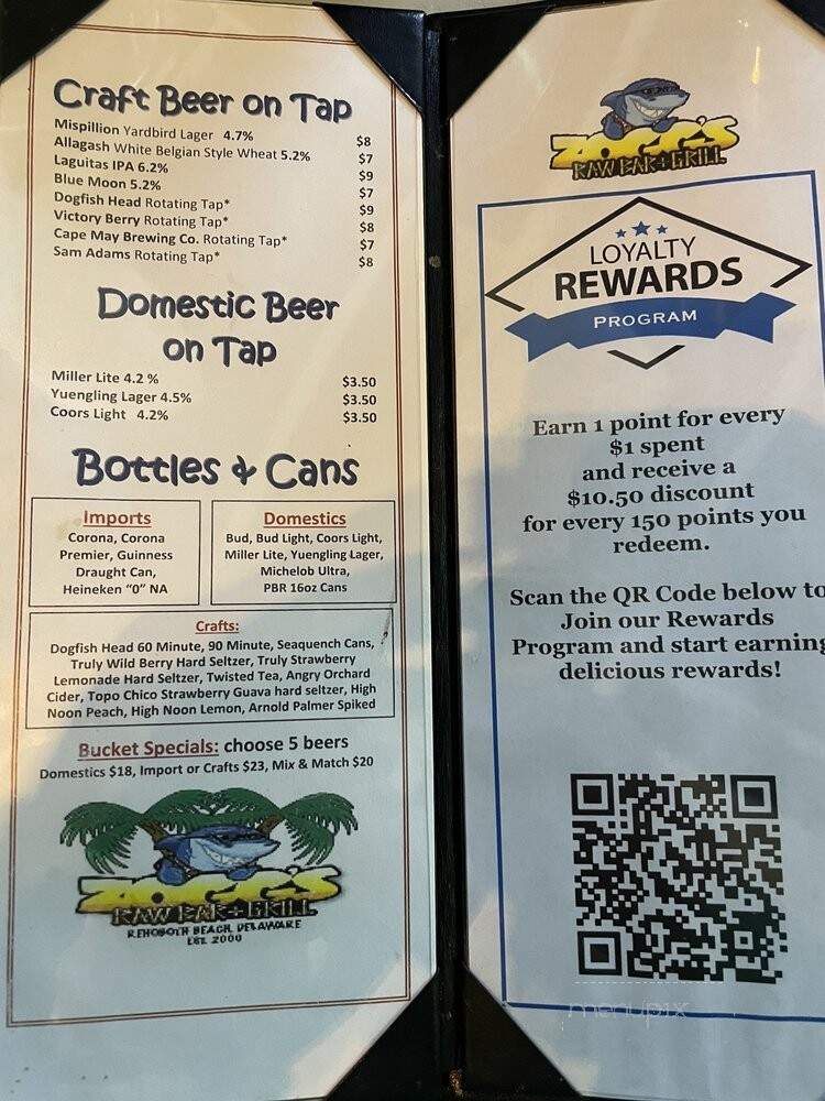Zogg's - Rehoboth Beach, DE menu_pic