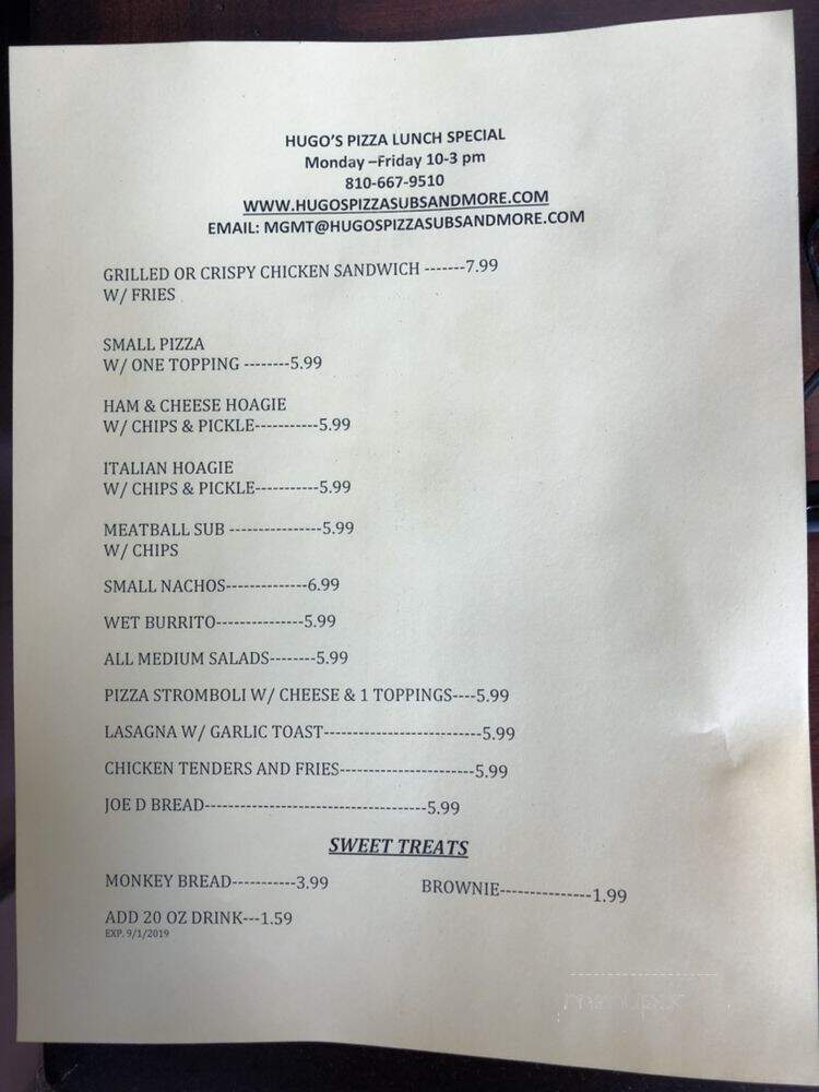 Hugo's Pizzeria - Lapeer, MI menu_pic