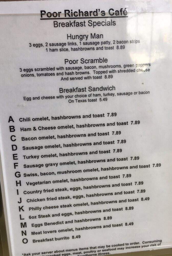 Poor Richards Cafe - Kalamazoo, MI menu_pic